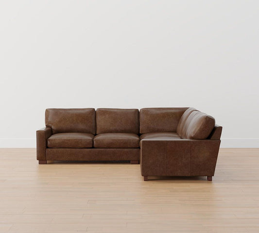 Turner Square Arm Leather 3-Piece  Sofa