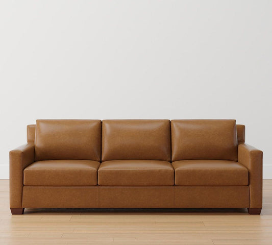 York Square Arm Leather  Sofa